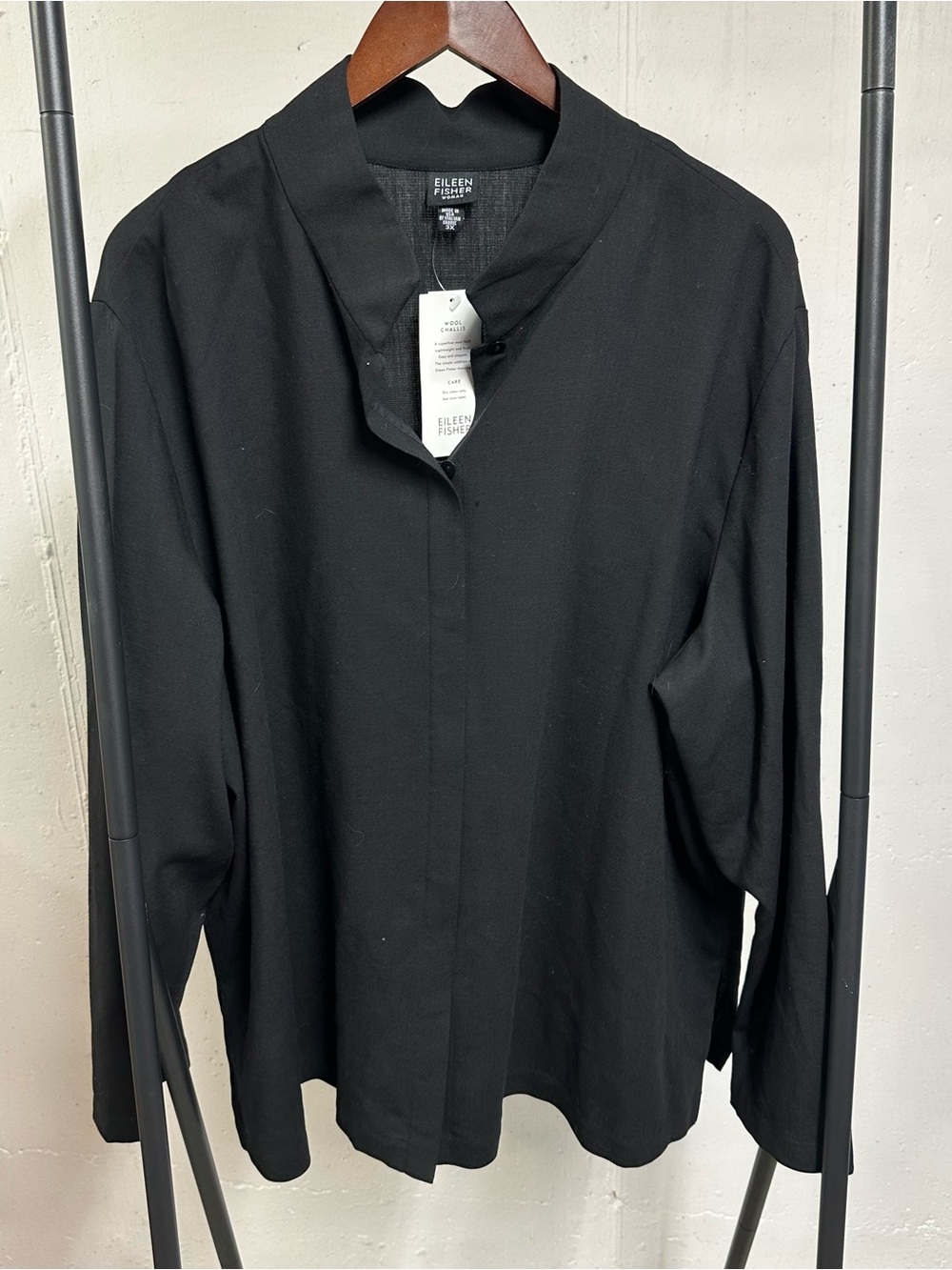 Eileen Fisher Black Open-Front Wool Top